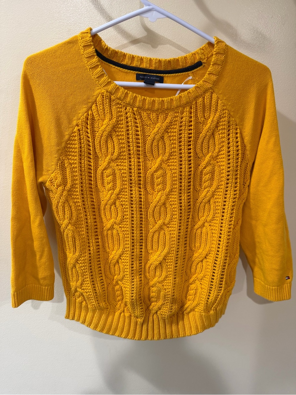 Tommy Hilfiger Mustard Yellow Cable Knit Scoop-Neck Sweater